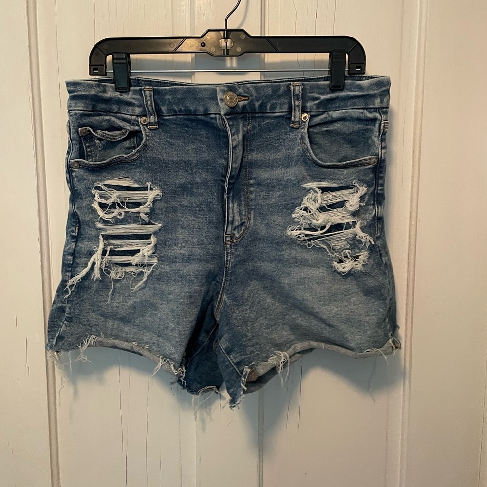 American Eagle Outfitters Blue Jean Shorts High-Waisted Distressed